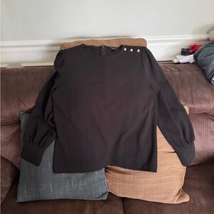 Ann Taylor | Elegant Black Shirred Cuff Blouse Women's Top Size L